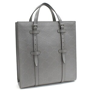 Gucci Tote Bag GG Embossed Leather Gray